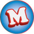 Masterz Radio Logo: Blue to white  gradient, with a red and silver gradient border, with a capital M, and Red Border.